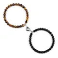 Set bracciali di coppia perle occhio di tigre e pietra nera con chiusura magnetica - Occhio di Tigre Lucido
