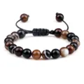 Bracelet de perles en agate rubanée naturelle avec cordon noir réglable pour hommes et femmes - Style Tressé / Noir