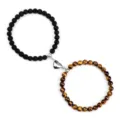 Set di bracciali magnetici abbinati per coppie in pietra lavica nera e perle occhio di tigre. - Lava Occhio di Tigre