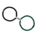 Couple magnetic bracelets with 6mm beads, matching distance bracelets for men and women. - Matte Malachite