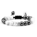 Zwart-witte kralen gevlochten armband met hematiet en stenen kralen, verstelbare maat stijl. - Witte Turkoois