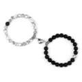 Magnetic couple bracelet with white and black stone beads matching heart design. - Black Line Turquoise and Lava Stone
