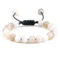 Bracelet en perles d'agate rayée naturelle corde tissée réglable bijoux élégants - Style Tressé / Blanc