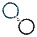 Bracciale coppia pietra occhio di tigre blu e lava nera con ciondolo magnetico a cuore set - Lava Occhio di Tigre Zaffiro