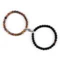6mm Magnetic Couple Bracelets Natural Stone Tiger Eye Lava Beads Matching Jewelry - Matte Tiger Eye