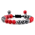 Yoga armband van hematiet en rode stenen met verstelbaar geweven koord voor koppels. - Rode Turkoois (Synthetisch)