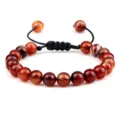 Bracelet de perles en agate rayée rouge avec cordon ajustable, accessoire unisexe élégant. - Style Tressé / Bordeaux