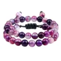 Bracelet de perles en agate rayée violette fait main cordon réglable de 8mm bijoux mode - Tissé Ajustable Double Couche / Violet