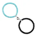 Set di bracciali di coppia magnetici con perle turchesi e nere e chiusura a forma di cuore. - Turchese Blu Opaco