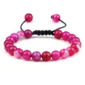 Bracelet en perles d'agate rayée rose avec cordon tressé noir réglable pour hommes. - Style Tressé / Rose rouge