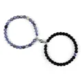 Couple magnetic bracelet set with 6mm natural stone and lava beads for lovers stylish. - Matte Blue Sodalite