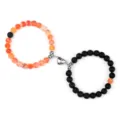 Bracelet de couple magnétique avec pierre de lave et perles d'agate, fermoir aimanté. - Agate Vieillie Orange et Pierre de Lave
