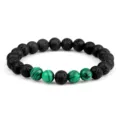 Bracelet de perles en pierre de lave noire et malachite verte style yoga bijoux. - Pierre de Lave et Malachite