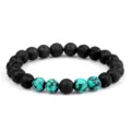 Bracelet en perles de pierre de lave et turquoise, variante noire et bleue, bijou tendance. - Pierre de Lave et Style Turquoise à Veines Noires