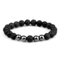 Bracelet de perles en pierre de lave noire et métal cercle unique pour hommes et femmes - Pierre de Lave + Hématite