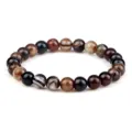 Bracelet de perles rondes en agate rayée colorée bijoux en pierre naturelle yoga - Style Élastique / Noir