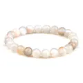 Bracelet de perles en agate rayée naturelle pierre ronde bracelet de yoga option - Style Élastique / Blanc