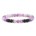 Paarse gebarsten agaat en zwarte kraal elastische yoga armband met legering afstandhouders. - Paars Verweerde Steen