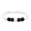 Bracelet de perles en pierre de lave noire et howlite blanche, bracelet yoga couple. - Turquoise Blanche + Pierre de Lave