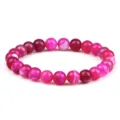 Bracelet en perles d'agate rayée rose Pierre précieuse ronde naturelle Yoga Chakra. - Style Élastique / Rose rouge