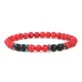 Rode turkoois en zwarte kralen yoga armband met metalen tussenstukken, elastische sieraden. - Rode Turkoois
