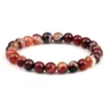 Bracelet en perles d'agate rayée rouge naturel, bracelet de yoga en pierre précieuse ronde. - Style Élastique / Bordeaux