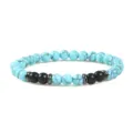 Elastische armband met turquoise en zwarte kralen 6mm ronde edelsteen yoga sieraden voor iedereen - Lichtblauw Turkoois