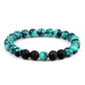 Bracelet De Perles En Turquoise Et Pierre De Lave Yoga Bleu Noir Pour Homme Femme - Style Turquoise à Veines Noires et Pierre de Lave