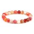 Bracelet en perles d'agate rayées colorées pierre naturelle perle ronde yoga bijoux - Style Élastique / Rouge Orangé