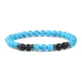 Turquoise en zwarte steen kralen armband met metalen tussenstukken voor dagelijks. - Blauw Turkoois
