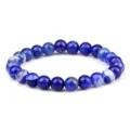 Bracelet perles agate rayee bleue, bracelet elastique pierre ronde femme yoga quotidien. - Style Élastique / Lapis-lazuli