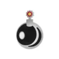 Broche émail bombe dessin animé, alliage noir et argent avec détail de fleur. - Style de Bombe