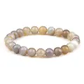 Bracelets de perles en agate rayée colorée naturelle pierre ronde yoga bijoux mode - Style Élastique / Blanc Grisâtre