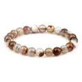 Bracelet en Perles d'Agate Naturelle Coloree Bijou de Yoga Pierres Rondes Tendance - Style Élastique / Marron