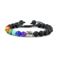 Chakra Lava Stone Bracelet with Silver Buddha Head Healing Balance Yoga Beaded Jewelry Gift - Volcano