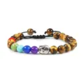 Adjustable 7 chakra tiger eye beaded bracelet with silver Buddha head charm for daily wear - Tiger Eye Stone Bracelet