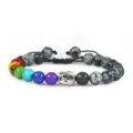Chakra Buddha Head Beaded Bracelet 8mm Black Stone Handmade Couple Jewelry Accessory - Snowflake