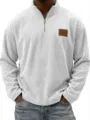 Pull-over polo en velours côtelé vintage pour homme avec détail de patch poitrine. - S / Blanc