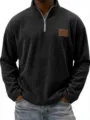Pull polo col montant zippé en velours côtelé vintage pour homme haut décontracté - S / Noir