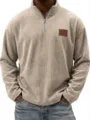 T-shirt polo vintage en velours côtelé pour homme, vue détaillée du tissu et patch. - S / Kaki