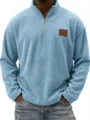 Men vintage corduroy quarter zip pullover shirt light blue stand collar casual top detail view - Light Blue