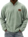 Men corduroy quarter zip pullover stand collar polo shirt light green detail view texture - Light Green