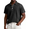 Men's vintage dark gray denim short sleeve polo shirt casual summer streetwear top - Black