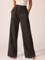 Vue détaillée du pantalon large pour femme à rayures noires et blanches taille haute. - S / Noir