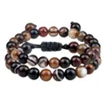 Ensemble de bracelets de perles en agate rayée multicolore, cordon tressé réglable, 8mm. - Tissé Ajustable Simple Couche / Noir