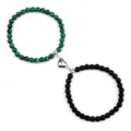 Set di bracciali per coppie magnetici con malachite verde e chiusura a cuore magnetica. - Malachite Opaco