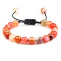 Bracelet en perles d'agate rayée multicolore pour hommes et femmes, corde réglable. - Style Tressé / Rouge Orangé