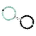 Ensemble de bracelets aimantés pour couple en pierre naturelle, design assorti amoureux. - Agate Vieillie Verte et Pierre de Lave