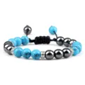 Edelsteen armband met blauwe turkoois en zwarte hematiet kralen, verstelbaar koord. - Blauw Turquoise