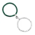 Set di bracciali magnetici per coppie con perline verdi bianche e chiusura a cuore amiche - Turchese a Venature Nere e Malachite